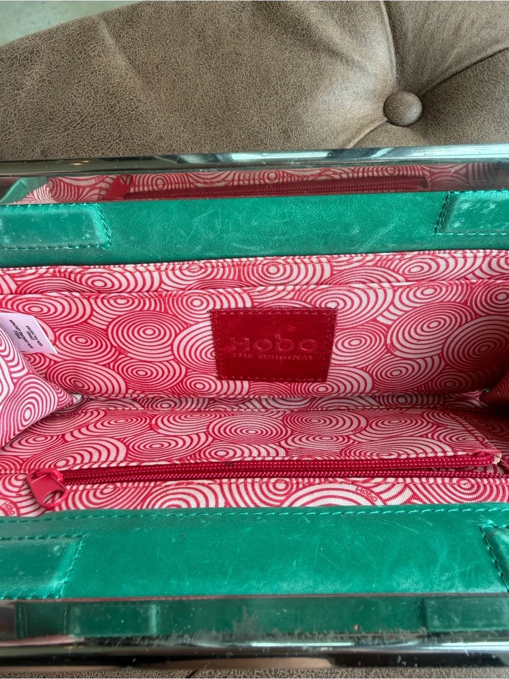 HOBO Teal Leather Clutch with Silver Trim